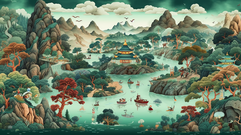 传统中国风春天山中风景插画,插画/手绘图,插画/手绘图库,插画/手绘图下载,插画/手绘